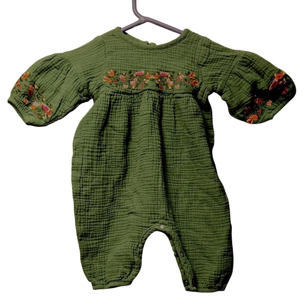 Mabel + Honey green embroidered bodysuit size 9m